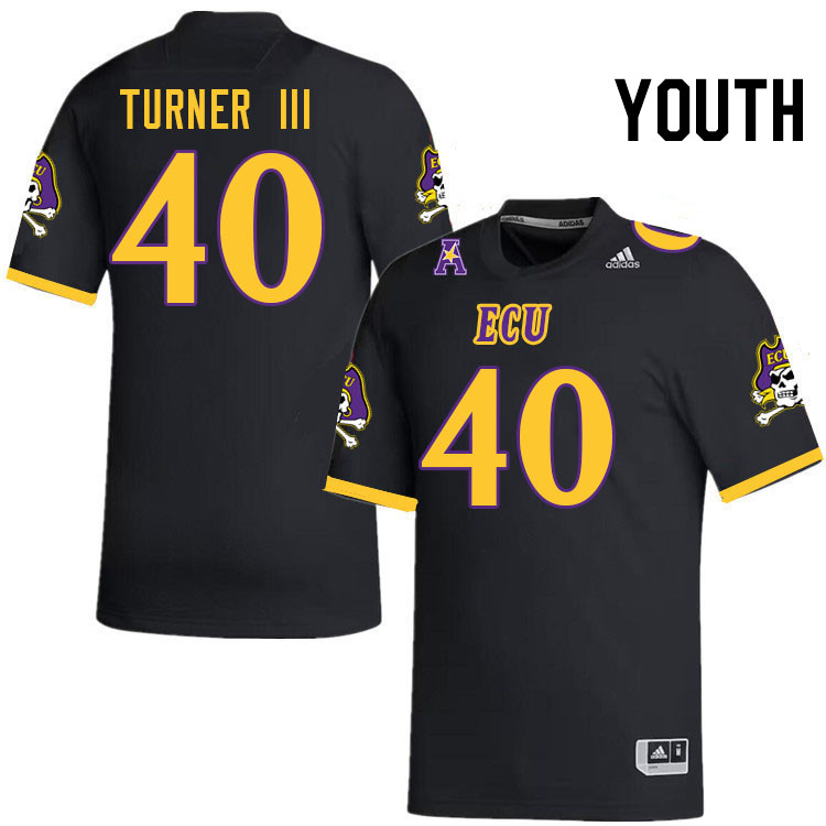 Youth #40 Greg Turner III ECU Pirates College Football Jerseys Stitched-Black